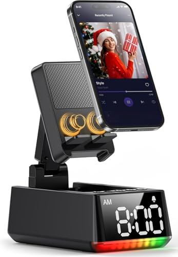 BBL Gifts for Men Women, Foldable Phone Stand with Bluetooth Speaker&Clock | Built-In Wireless Induction Speaker Stand, Birthday Gifts for Men, Induction Speaker for Mobile Phone, Tech Gadgets for Dad