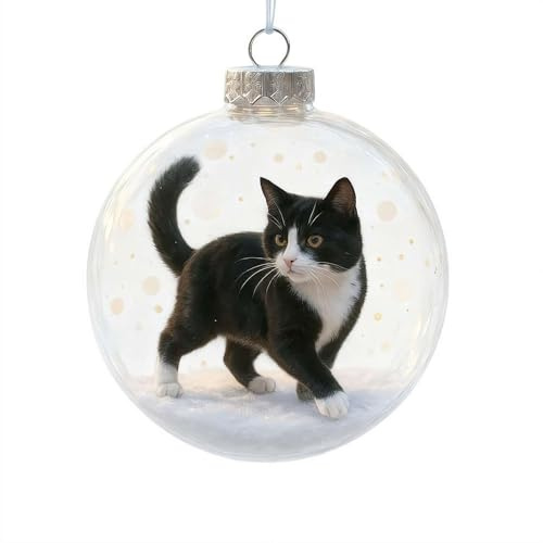 3D Katze Weihnachtsschmuck 2025, bruchsicherer Acryl-Katzenschmuck mit Glitzer & goldenen Sternen, niedliche Katzen-Figur zum Aufhängen, weihnachtlicher Baumschmuck für Geschenk (Schwarz Weiß)