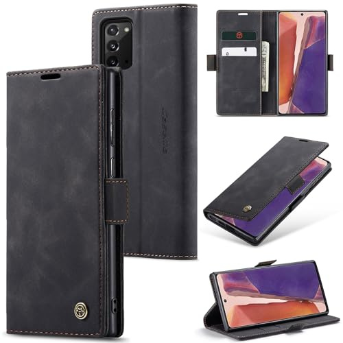 Sojlecyu Handyhülle für Samsung Galaxy Note 20 4G / 5G hülle Premium PU Leder Cover Klapphülle Tasche Flip Case Magnet Kartenfach Ständer Schutzhülle für Samsung Galaxy Note 20 4G / 5G, Schwarz