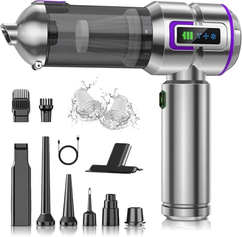 botatio Handheld Vacuum Cleaner, 25000Pa Car Vacuum Powerful Suction, 4-in-1 Hand Cordless Car Vacuum with Digital Display, 1-Touch Automatic Emptying, Brushless Motor & 3 Speeds, Silver