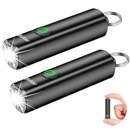 Blukar Torcia LED Mini Ricaricabile, Torcia EDC Tascabile con Portachiavi | 2 Pezzi, 3 Modalità di Illuminazione, Funzione di Memoria, Impermeabile Portatile per Attività all'Aperto/Emergenza-Nero