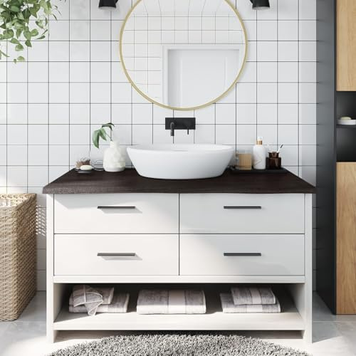 Armoire de salle de bain, meuble de salle de bain, lavabo de salle de bain, plateau de lavabo, marron foncé, 100 x 50 x (2-4) cm, en bois massif, meuble sous-lavabo pour salle de bain, toilettes