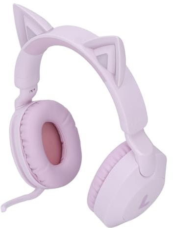 Cat Ear Bluetooth Headphone with Mic Volume Control LED Light for Music Gaming Headset Pink (Purple)
