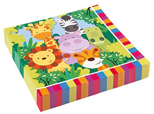 Amscan 9901915 - Servietten Dschungel, 20 Stück, 33 x 33 cm, Partygeschirr, Kindergeburtstag