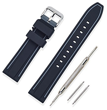 VINBAND Bracelet Montre Remplacer Silicone Bracelet Montre Bicouche Bicolore - 20mm, 22mm, 24mm, 26mm Caoutchouc Montre Bracelet avec Acier Inoxydable Boucle (20mm, Gris)