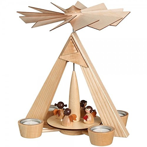 Rudolphs Schatzkiste Teelichtpyramide Engelchen Natur BxHxT 24,5x29x24,5cm NEU Pyramide Holzpyramide Seiffen Erzgebirge Weihnachten Wärmespiel Teelicht Lichter Figur Holz Flügel Kerzen