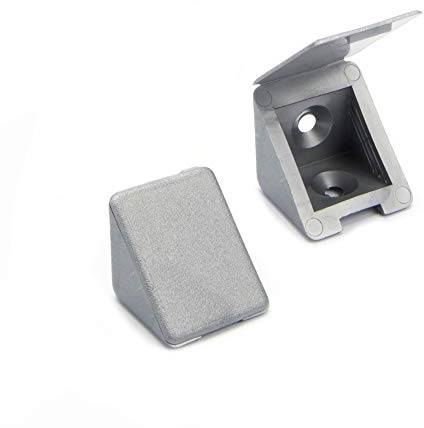 100 x sossai® Korpusverbinder/Möbelverbinder/Eckverbinder mit Abdeckklappe BT1 | 2-Loch | Farbe: Silber | Material: Kunststoff