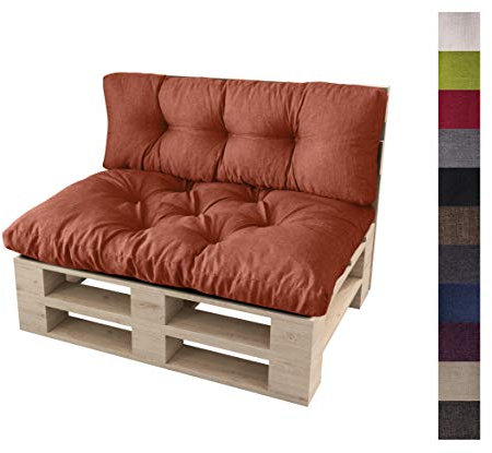 sunnypillow Set 2 Coussins pour Palette Euro Canapé Jardin Salon - Siège 120 x 80 x 12 cm + Appui 120 x 40 x 15 cm - Extérieur - Différentes Tailles et Couleurs à Choisir Assise Dossier - Orange