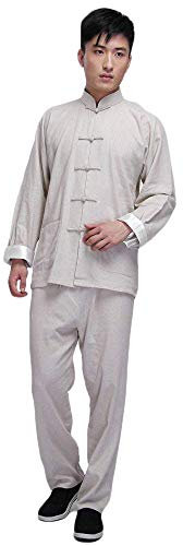 G-LIKE Kung Fu Herren Anzug - Traditionelle Chinesische Kampfkunst Tai Chi Qigong Wing Chun Shaolin Wushu Lange Ärmel Training Freizeit Kleidung Uniform Jacke Hose (Beige, M)