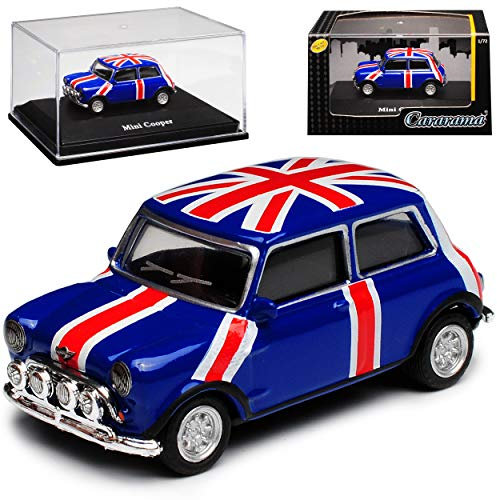 Cararama Mini Cooper Ur Modell Blau mit Union Jack Flagge 1959-2000 1/72 Modell Auto mit individiuellem Wunschkennzeichen