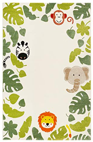 Esprit Home, Moderner Kinderteppich für Kinderzimmer, E-Safari (133 x 200 cm, beige grün)