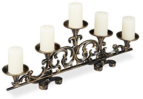 Relaxdays Antique-Style Candleholder, 5 Candle Stand, Shabby Chic, Vintage Design, HWD 20x59x9.5 cm, Black/Gold