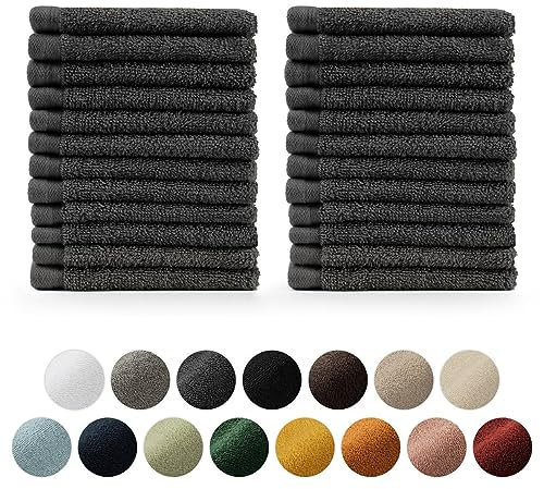 Blumtal Premium Frottier Gästehandtücher Set 24 teilig 100% Baumwolle - Oeko-TEX zertifiziertes Gästehandtuch 24x (30x30 cm) - Ultra saugstarkes Gästetücher Set waschbar °60 - Handtücher Anthrazit