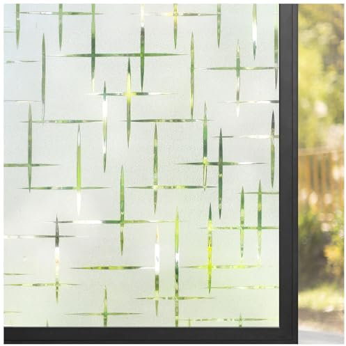 rabbitgoo Fensterfolie Statisch Haftend Sichtschutzfolie Selbstklebend Klebefolie Milchglasfolie Fenster Folie Milchglas Dekofolie für Bad Küche Anti-UV Kreuz 30 x 400 cm