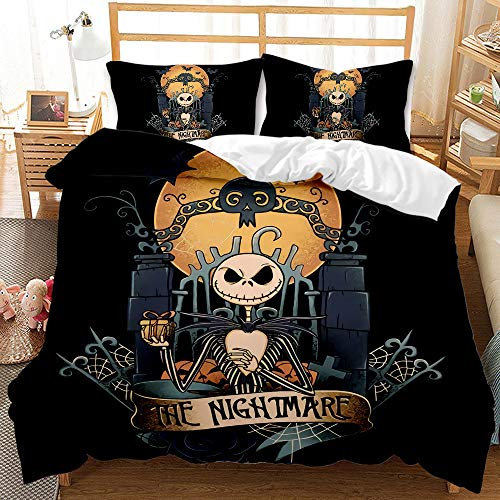 Nightmare Before Christmas Bettbezug-Set, Halloween-Bettwäsche, 3-Teiliges Bettwäsche-Set Mit1/ 2 Kissenbezügen, Mikrofaser, Bequem und Weich (Halloween 4,135 x 200 cm)