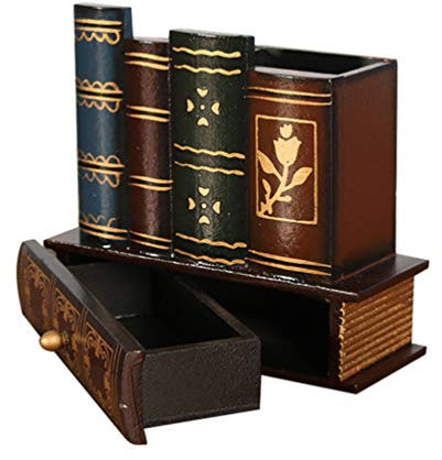 Vintage Bois Bureau Stylo Porte- Gobelet Contenant La Papeterie De Bureau De Bureau Organisateur Décoratif Livre Faux Livre Photo Prop pour L' école Fournitures de Bureau