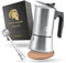 Barista Legends® Espressokocher Induktion geeignet - 200ml (4 Tassen) Kaffeekocher Edelstahl für den Herd oder fürs Camping - Kochen Sie leckeren Espresso mit unserer Mokkakanne inkl. Outdoor Set!