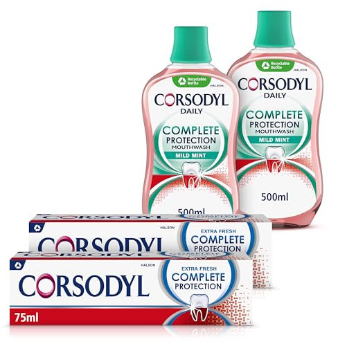Corsodyl Complete Protection Bundle: 2X Complete Protection Extra Fresh Toothpaste 75ml & 2X Corsodyl Complete Protection Extra Fresh Mouthwash