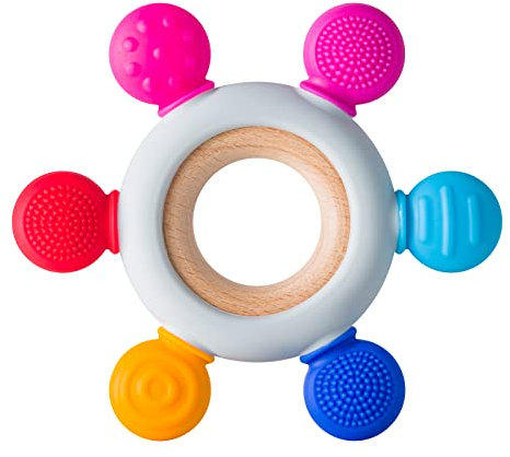 Arudyo Silikon Beißring BPA-frei - Baby Ruder Greifling Zahnen Spielzeug mit Hölzernem Ring (Ozean)