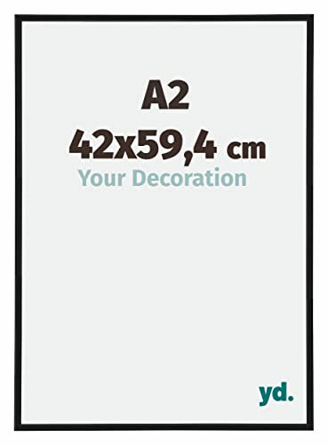 yd. Your Decoration - Bilderrahmen DIN A2 42x59,4 cm - Bilderrahmen aus Kunststoff - Ausgezeichneter Qualität - Klares Kunstglas - Schwarz Matt - Antony