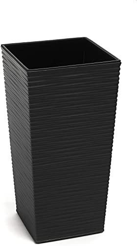 Gordanluk,Tall plastic flowerpot, Textured Flowerpot with internal riser, plant pots indoor, garden planters white, black, grey, brown (Black, 40 x 40 x 75cm)