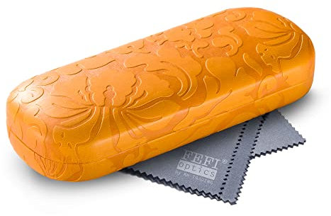 FEFI - Stabiles Hardcase Brillenetui mit floraler Relief-Prägung - gelb