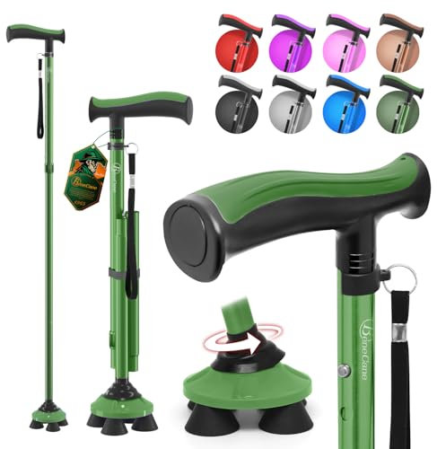 BeneCane Gehstock für Männer & Frauen Klappbar Einstellbar leicht stabil zusammenklappbare Heavy Duty mit weichen TPR T-Griff und Reisetasche