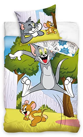 Carbotex Tom und Jerry Disney Tom and Jerry Bettwäsche 135X200 + 80x 80 Baumwolle, Mehrfarbig, Small Single, TJ214004