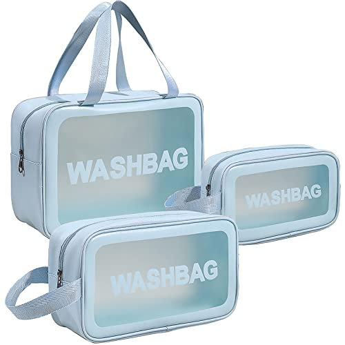 LEcylankEr Trousse de Toilette Transparente Femme Trousse de Maquillage Voyage, Set Trousse de Toilette Impermeable (Bleu)