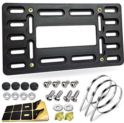 BGGTMO Soporte Para Placa De Matrícula: Kit De Montaje De Placa De Matrícula Delantera, Adaptador De Montaje De Marco De Etiqueta De Coche De Parachoques Universal Con Tapa De Rosca De Acero