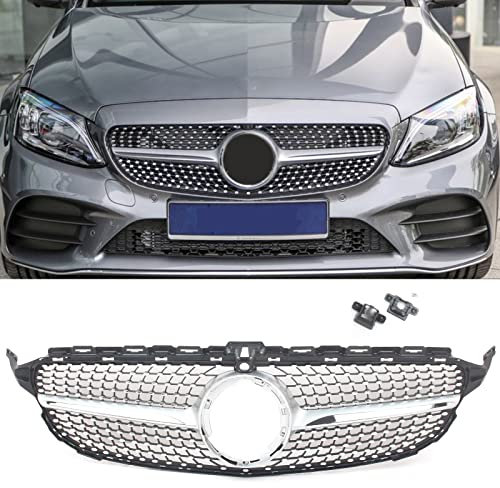 FINMOKAL Front Diamond Grille Silber Passend für Mercedes Benz W205 C-Klasse 2019-2021