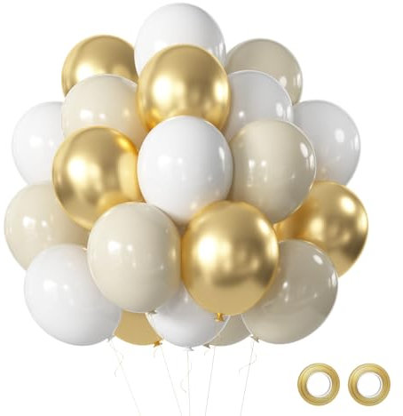 Luftballons Beige Set, 60 Stück Weiß Gold Beige Neutraler Latex Mit Bändern für Hochzeit Geburtstag Babyparty Boho Dekorationen