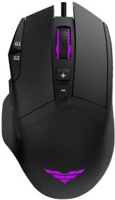 PREYON Falcon Gaming Mouse Cablato con Illuminazione RGB e Cavo Intrecciato - Mouse per Computer con Interruttori Omron 20M - Sensore Ottico 12400 DPI - 9 Pulsanti Programmabili