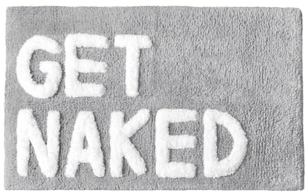Mooky Mats Get Naked Bath Mat Non-Slip 50 x 80cm - Tufted Slogan Bathroom Rug (Grey/White)