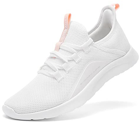 ALEADER Sneaker Damen Laufschuhe - Atmungsaktive Sportschuhe für Jogging, Workout, Freizeit drinnen Turnschuhe, barfussähnliche Schuhe für Damen Weiß mit Rosa 40 EU