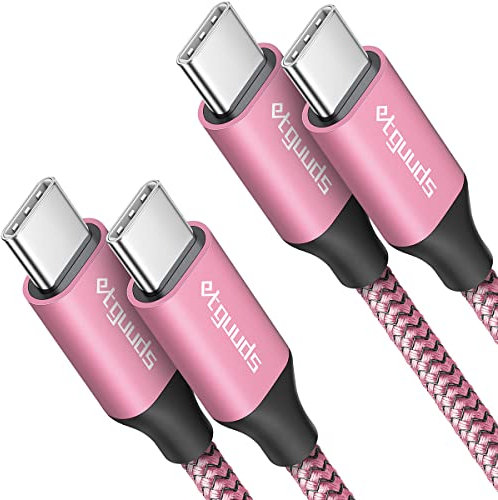 etguuds USB C to USB C Cable [1M 2-Pack], USB Type C Charger Cable 60W Fast Charging Nylon Braided for iPhone 16 15 Pro Max Samsung Galaxy S24 Ultra S24 S23 Note 20 Plus A54 A70 (Pink)