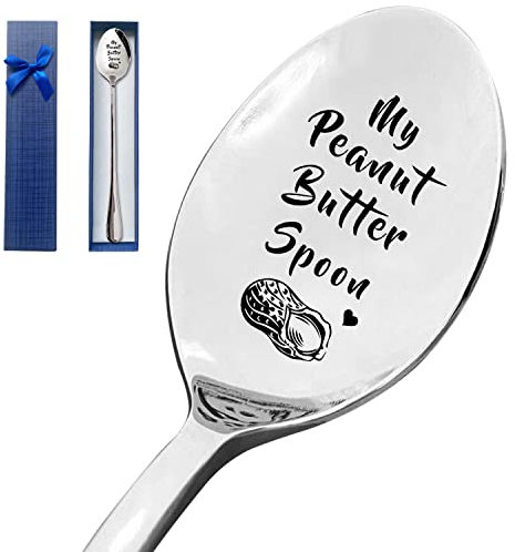 HSSPIRITZ My Peanut Butterlöffel mit Gravur aus Edelstahl, Geschenk für Erdnussbutter-Liebhaber, langer Griff, Müsli-Hafer-Kaffeelöffel, Geschenk für Mutter, Freunde, Geburtstag, Weihnachten