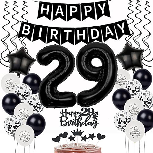 Schwarz Weiß Luftballons 29. Geburtstag Dekoration,Geburtstagsdeko 29 Jahre mann frauen Tortendeko 29 Geburtstag Ballons 29. mann Happy Birthday 29 Jahre männer deko 29