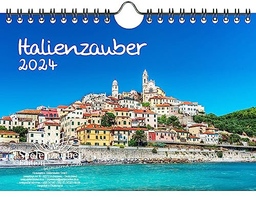 Italienzauber DIN A5 Wandkalender für 2024 Rom Italien Urlaub Meer - Geschenkset Inhalt: 1x Kalender, 1x Weihnachts- und 1x Grußkarte (insgesamt 3 Teile)