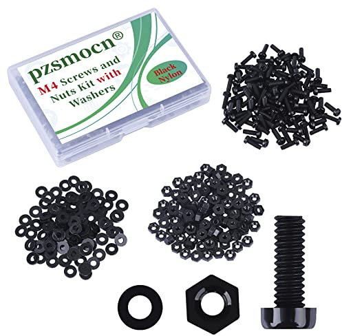 Pzsmocn 300 Pièces/100 Ensembles M4*12 mm en Plastique Nylon Noir Croix Tête Ronde Vis Écrou Hexagonal Combinaison Kit avec Rondelle Isolante Taille Standard, pour Bricolage, Assemblage Électronique.