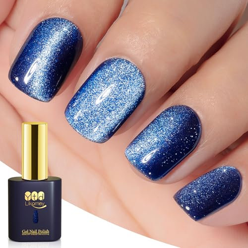 YTD Likomey Cat Eye UV Gellack Nagellack Gel,15ml Katzenauge Blau 9D Holographisch Transluzent Neutral Gelee Scher Glänzend Magnetisch Glitzer Nagelgel mit Magnetstift, MY333