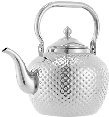 Teapot with Tea Infuser Filter Modern Stylish Silver Stainless Steel - 2L Capacity for Induction and More