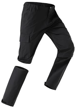 HCSS Wanderhose Herren Zip Off Abnehmbar Outdoorhose Atmungsaktiv Trekkinghose Sommer Sonnenschutz Schnell Trocknend Funktionshose Leicht Arbeitshose mit Gürtel,5 Taschen(Schwarz-XXL)