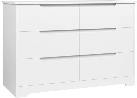 HOCSOK Kommode Weiß, Kommode mit 6 Schubladen, Kommodenschrank für S Esszimmer, Küche, Wohnzimmer, Modern, 105x71x40cm