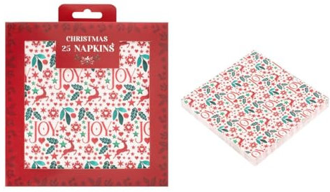 RSW Pack of 25 Christmas Joy Napkins Paper Novelty Tableware Xmas Celebration Festive,33cm x 33cm