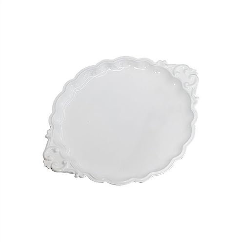 Plateaux de Service Plateau décoratif Plateau en métal Vintage Plateau de Service de Vaisselle Plateau de présentation de Bijoux Plateau de thé de l'après-midi Plateau Dim Sum, Blanc/Or/Noir Plateaux