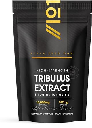 Tribulus Terrestris Extract 10,000mg – Super Strength 95% Saponins (317mg per Capsule) – 120 Vegan Capsules (4 Months Supply) Resealable and Recyclable Pouch – By Alpha01