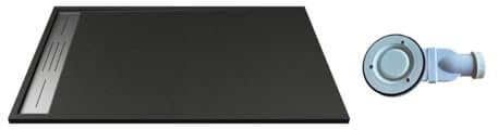 Vente-unique - Receveur extra-plat à poser ou à encastrer découpable en résine SMC avec siphon - Noir - 120 x 80 cm - LYROSA