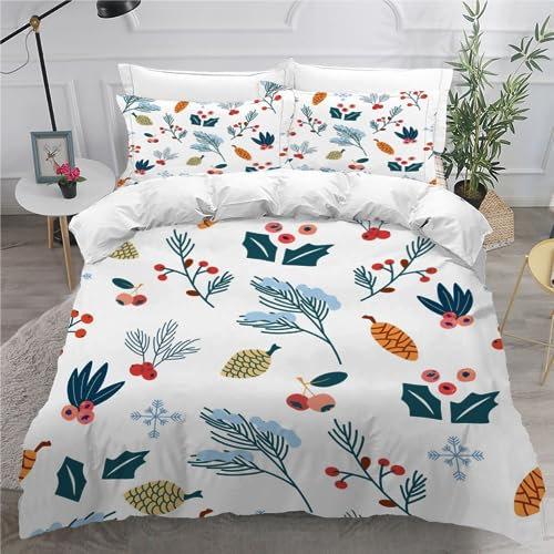 ViriVi Bettwäsche 200x200 3 teilig Bettbezug-Karikatur Bettwäsche-Sets 200x200 Mikrofaser mit 2 Kissenbezüge 80x80cm,Bettwäsche Set Muster Blumen Pflanzen für Doppelbett mit Reißverschluss