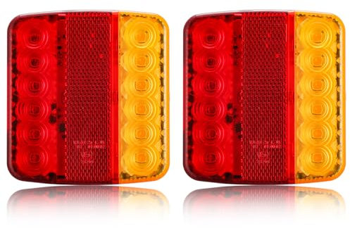 SPARKMOTO 2 x LED Rückleuchten PKW Anhänger Wasserdicht, 12V 24V Universelle Rücklicht Anhängerbeleuchtung mit Kennzeichenbeleuchtung Blinker Bremslichter Positionslichter Reflektor,ECE EMC Zulassung